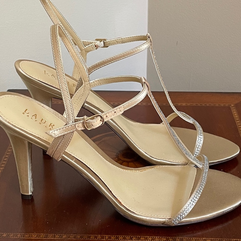 Lauren by Ralph Lauren Champagne Gold Satin and Crystal Sandal